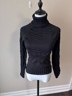 Women's Black Bodycon Cable-Panel Turtleneck Sweater